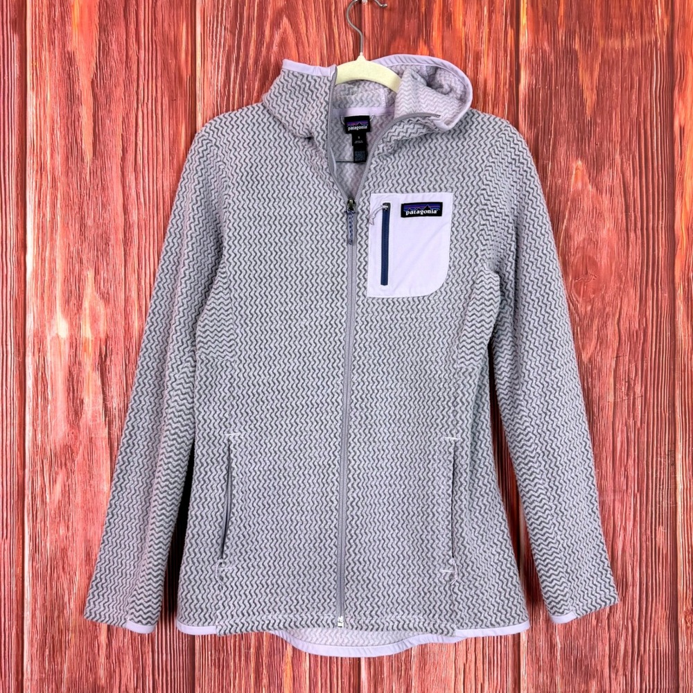 Patagonia Womens R1 Air Full Zip Hooded Fleece Jacket Size Small Purple Zigzag